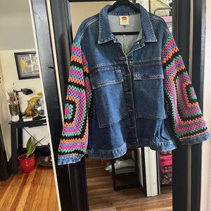 FARM Rio Crochet Denim Jacket- NWT